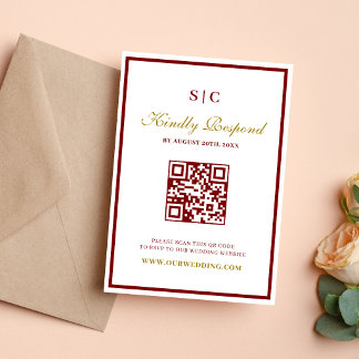 Formal Classic Burgundy & Gold Monogram Wedding RSVP Kaartje