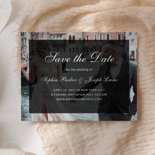 Formal Classic Dark Overlay | Photo Save the Date Aankondigingskaart