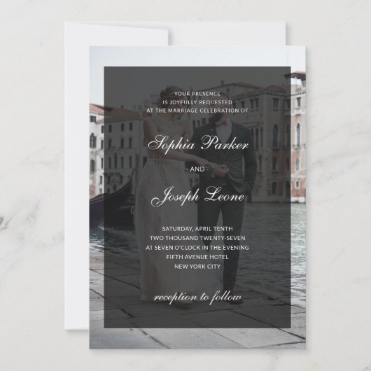 Formal Classic Dark Overlay QR Code Photo Wedding Kaart (Voorkant)