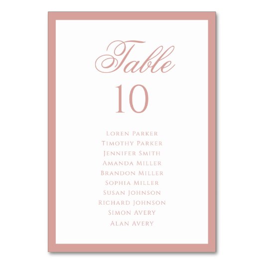 Formal Classic Dusty Rose Wedding Seating Chart Kaart (Voorkant)