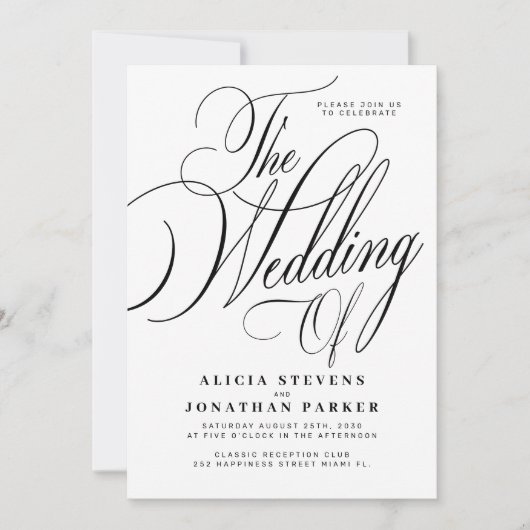 Formal classic elegant calligraphy wedding kaart (Voorkant)
