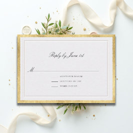 Formal Classic Elevated Gold Pearl Sm Wedding RSVP Kaartje
