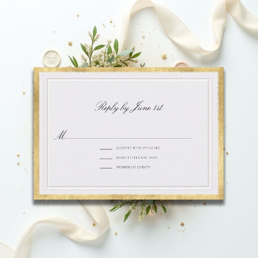 Formal Classic Elevated Gold Pearl Sm Wedding RSVP Kaartje