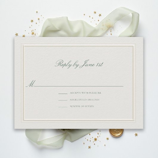 Formal Classic Green Elevated Ecru Wedding RSVP
