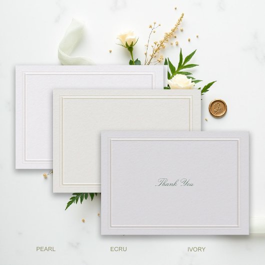 Formal Classic Green Elevated Frame Ecru Wedding Bedankkaart