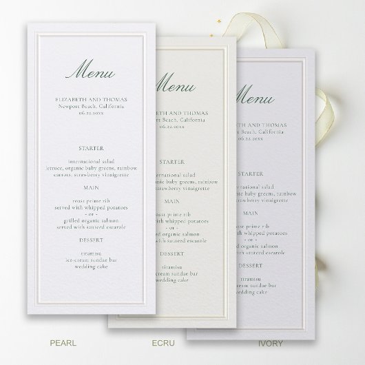 Formal Classic Green Elevated Frame Ecru Wedding Menu
