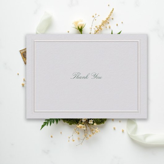 Formal Classic Green Elevated Frame Ivory Wedding Bedankkaart