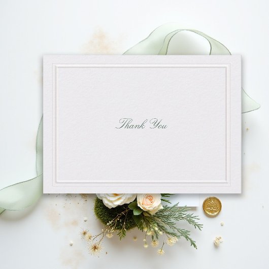 Formal Classic Green Elevated Frame Pearl Wedding Bedankkaart