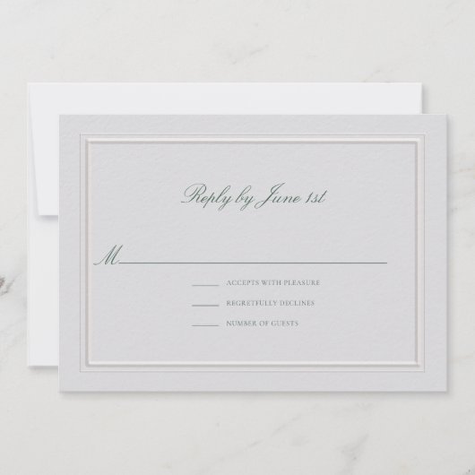 Formal Classic Green Elevated Ivory Wedding RSVP (Voorkant)