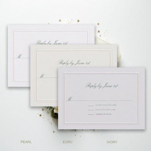Formal Classic Green Elevated Ivory Wedding RSVP