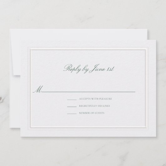 Formal Classic Green Elevated Pearl Wedding RSVP (Voorkant)