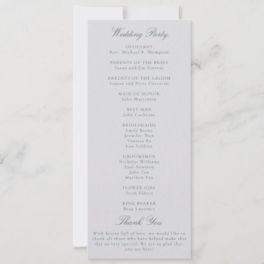 Formal Classic Green Ivory Wedding Program (Achterkant)