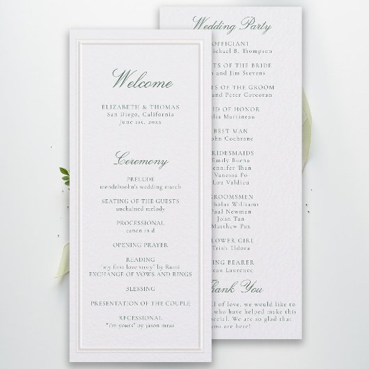 Formal Classic Green Pearl Frame Wedding Program