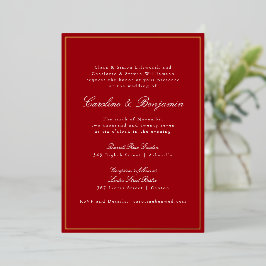 Formal Classic Red Gold Border Elegant Wedding  Folie Uitnodiging