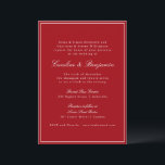 Formal Classic Red Script Elegant Wedding RSVP Kaart<br><div class="desc">This elegant wedding invitation features a rich red background paired with classic serif and script typography for a timeless, formal look. Designed for traditional, black-tie, or evening weddings, it sets a polished tone from the first impression. The clean layout highlights your names and wedding details clearly while feeling refined and...</div>