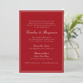 Formal Classic Red Script Elegant Wedding RSVP Kaart