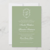 Formal Classic Sage Green Monogram Crest Wedding Kaart (Voorkant)