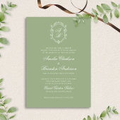 Formal Classic Sage Green Monogram Crest Wedding Kaart
