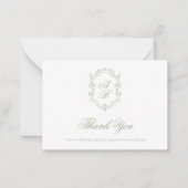 Formal Classic Sage Green Monogram Crest Wedding Notitiekaartje (Voorkant)