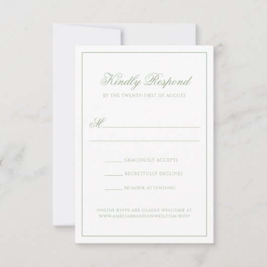 Formal Classic Sage Green Monogram Script Wedding RSVP Kaartje (Voorkant)