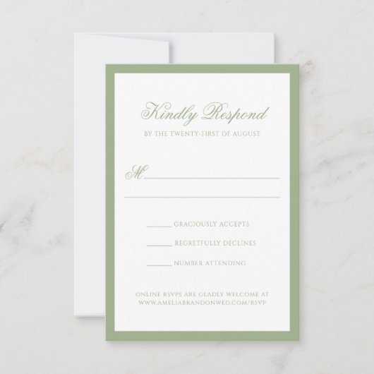 Formal Classic Sage Green Monogram Script Wedding RSVP Kaartje (Voorkant)