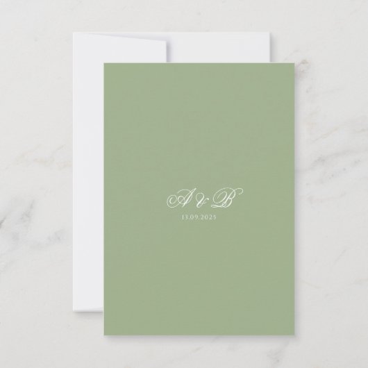 Formal Classic Sage Green Monogram Script Wedding RSVP Kaartje (Achterkant)