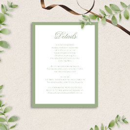Formal Classic Sage Green Script Wedding Details Informatiekaartje