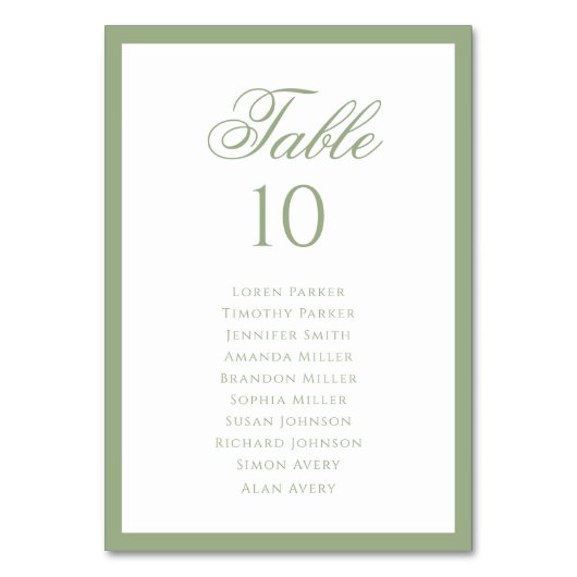 Formal Classic Sage Green Wedding Seating Chart Kaart (Achterkant)