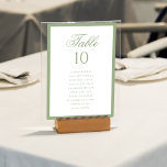 Formal Classic Sage Green Wedding Seating Chart Kaart<br><div class="desc">Display your wedding seating in timeless style with this formal sage green seating chart table number. Designed with a crisp white background, soft sage green border, elegant script table heading, and clean guest name layout, this piece offers both beauty and clarity for your reception. Ideal for classic, formal, garden, or...</div>