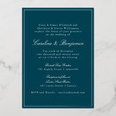 Formal Classic Teal Silver Border Elegant Wedding Folie Uitnodiging (Voorkant)