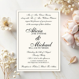 Formal classic traditional vintage ivory wedding kaart