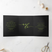 Formal Cyber Lime Jet Black Modern Wedding Drieluik Kaart (Binnen)