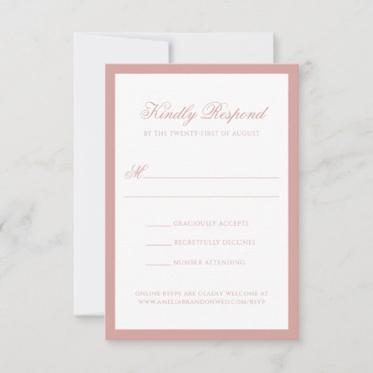 Formal Dusty Rose Border Monogram Script Wedding RSVP Kaartje (Voorkant)