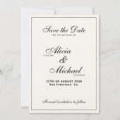 Formal elegant black and ivory classic wedding save the date (Voorkant)