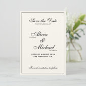 Formal elegant black and ivory classic wedding save the date (Staand voorkant)