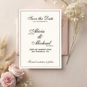 Formal elegant black and ivory classic wedding save the date