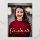 Formal Elegant Black Gold Script Photo Graduation Folie Uitnodiging (Voorkant)