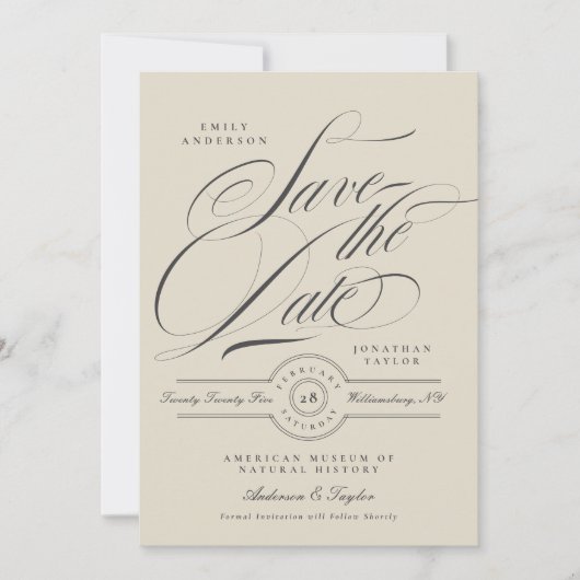 Formal Elegant Calligraphy Black Tie Photo Save The Date (Voorkant)