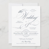Formal Elegant Calligraphy Navy Blue Photo Wedding Kaart (Voorkant)