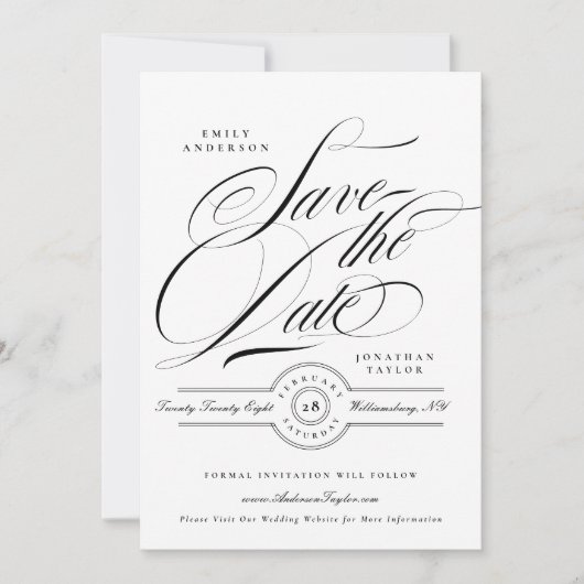 Formal Elegant Calligraphy Wedding Website Photo Save The Date (Voorkant)