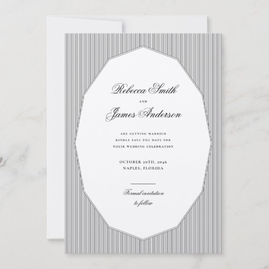 Formal Elegant Classic Black Stripes Photo Wedding Save The Date (Voorkant)