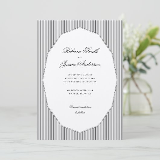 Formal Elegant Classic Black Stripes Photo Wedding Save The Date (Staand voorkant)