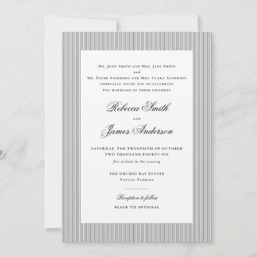 Formal Elegant Classic Black Stripes Wedding Kaart (Voorkant)