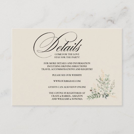 Formal Elegant Enclosure Card Details Informatiekaartje (Voorkant)