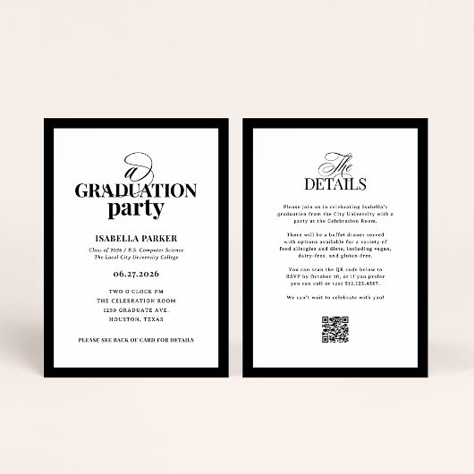 Formal Elegant Graduation Party | RSVP QR Code Kaart