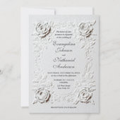 Formal Elegant Script Faux Embossed Roses Wedding  Kaart (Voorkant)