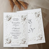 Formal Elegant Script Faux Embossed Roses Wedding  Kaart