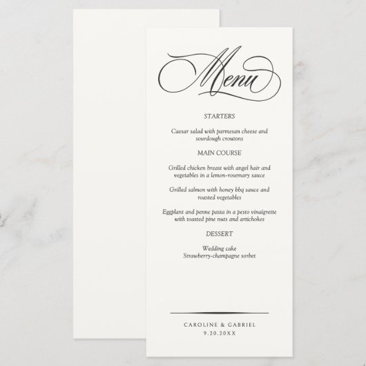 Formal Elegant Script Wedding Menu (Voorkant / Achterkant)