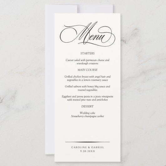 Formal Elegant Script Wedding Menu (Voorkant)