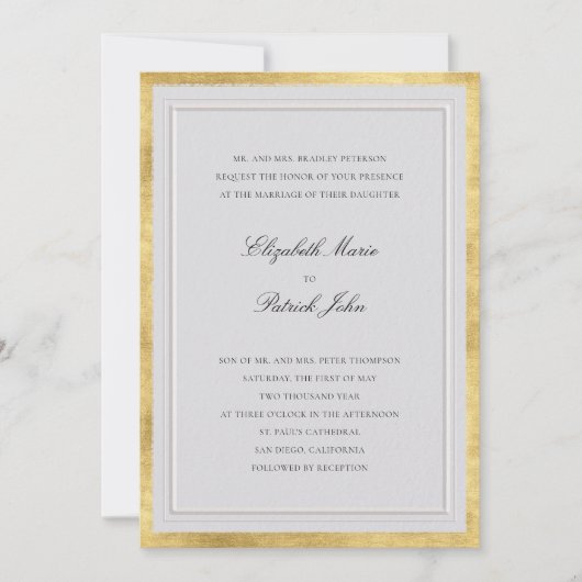 Formal Elevated Gold Ivory Modern Classic Wedding Kaart (Voorkant)
